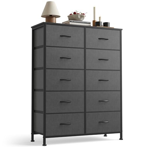 10 Drawer Tall Dresser for Bedroom & Living Room, Grey, view 2