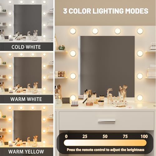 Vanity Desk with LED Mirror,Power Outlet,7 Drawers Makeup Table, view 5