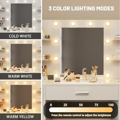 Vanity Desk with LED Mirror,Power Outlet,7 Drawers Makeup Table, view 5