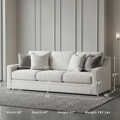 Signature Design by Ashley Maitelynn Sofa, No Assembly Required 88 Inch Contemporary 3 Seater Couch, Sag-Resistant Springless Platform Foundation for Living Room, Light Gray Chalk