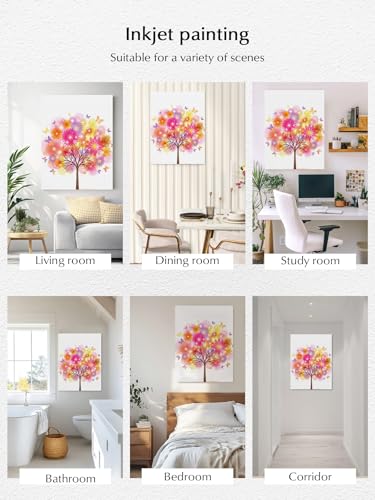 NuYeBiofx Colorful Flowers Butterflies Tree Canvas Wall Art Prints,48"x32" Framed Picture Artwork Abstract Botantical Printed Canvas Oil Painting for Living Room Bedroom Office,Ready to Hang