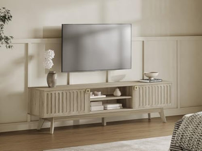 Modern TV Stand for 65/75/80 Inch TV, Long 70" TV Stand Entertainment Center with 2 Storage Cabinets, Fluted-Door Media TV Console Credenza Table for Living Room, Hallway, Light Oak