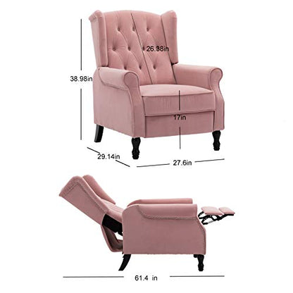 Velvet Tufted Push Back Arm Accent Chair Recliner Single Reclining for Adjustable Club Chair Home Padded Seating Living Room Lounge Modern Sofa,Pink