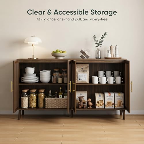 63" Long Sideboard Buffet with 4 Slatted Doors, view 7