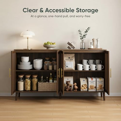 63" Long Sideboard Buffet with 4 Slatted Doors, view 7