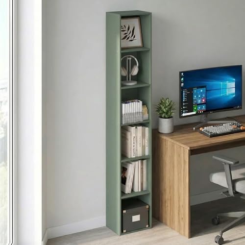 LUDER Book Shelf, 6-Tier Tall Modern Bookshelf, Bookcase with Open Shelves, 9.3 x 12 x 71, for Living Room, Bedroom, Home Office, Sage Green