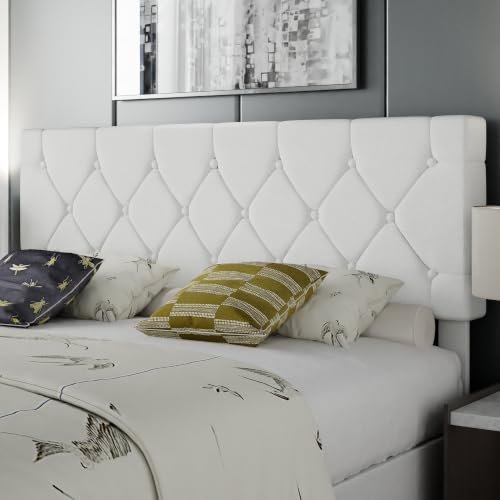 Full Bed Frame with Upholstered Tufted Headboard, Pure White, view 8