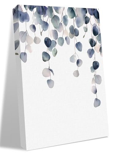 NuYeBiofx Grey Blue Eucalyptus Leaves Canvas Wall Art Prints,40"x28" Framed Picture Artwork Pastoral Foliage Watercolor Printed Canvas Oil Painting for Living Room Bedroom Office,Ready to Hang