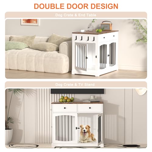 Dog Crate Furniture with Drawers-Farmhouse Dog Kennel, White, 40 inch, view 6