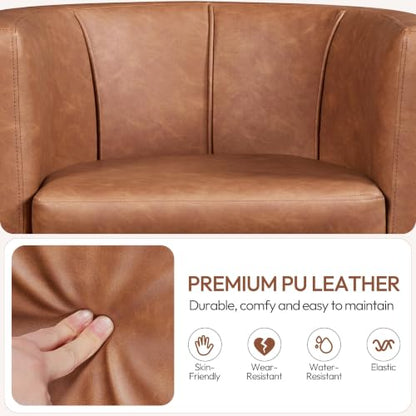 Yaheetech Barrel Accent Chairs Set of 2, Modern Armchairs, Brown | Faux Leather Chair with High-Density Foam Seat, Upholstered Barrel Sofa Chair for Living Room Bedroom Waiting Room