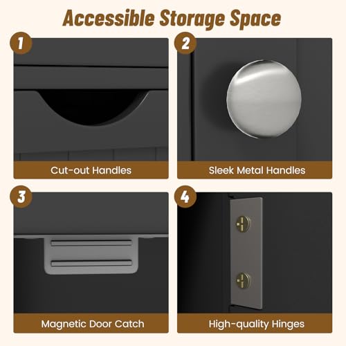 Bathroom Floor Cabinet, Wooden Storage Cabinet with 1 Door & 3 Drawer, Free Standing Entryway Cupboard, Space Saver Cabinet