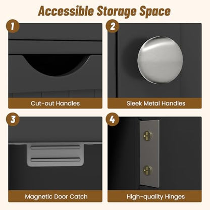 Bathroom Floor Cabinet, Wooden Storage Cabinet with 1 Door & 3 Drawer, Free Standing Entryway Cupboard, Space Saver Cabinet