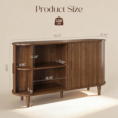 55" Sideboard Buffet Cabinet with Storage - Fluted Credenza Storage Cabinet, view 3