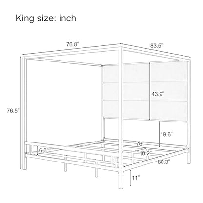LUMISOL Gold Canopy Bed Frame King, view 3