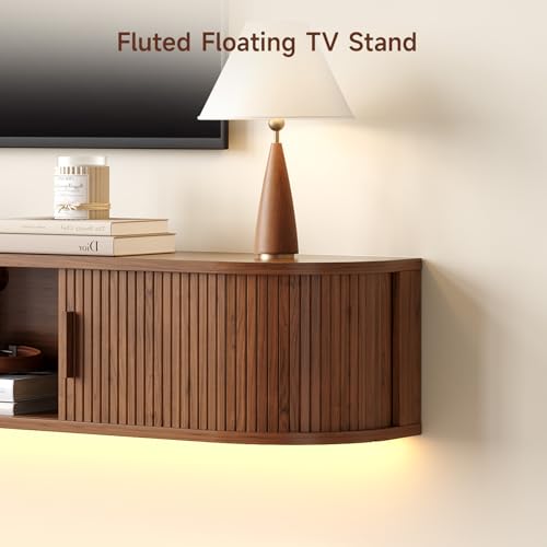 63" Floating TV Stand, Wall Mounted Entertainment Center Walnut, view 8