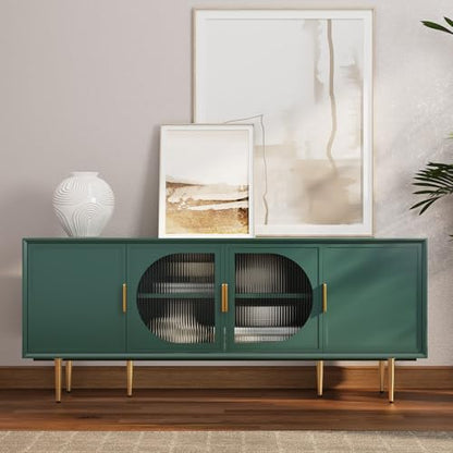 TV Stand with Storage, 66" Modern TV Entertainment Center for TVs up to 75 Inch, Under TV Cabinet with Glass Door, TV Console Media Center for Living Room, Bedroom Green