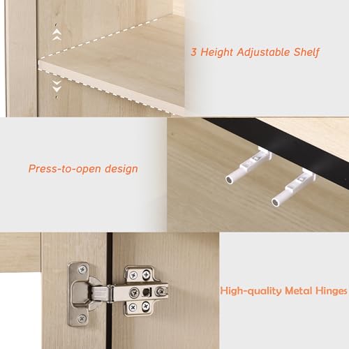 Modern TV Stand with Glass Doors for 40-70 inch TVs, 2 in 1 Entertainment Center Console with Adjustable Shelves and Metal Base for Living Room, Bedroom, Beige