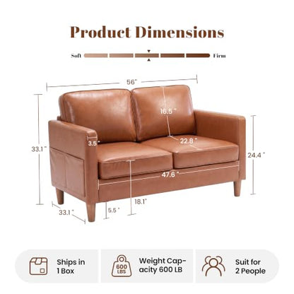 56" Faux Leather Loveseat Sofa, Mid Century Modern 2 Seater Love Seat Couch, view 3