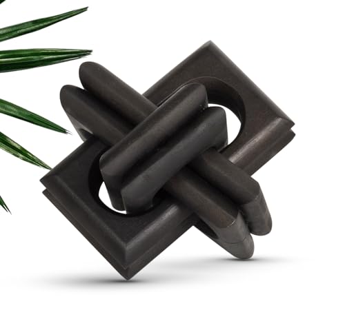 Boho Wooden Chain Links Decorative Object for Coffee Table & Shelf | Handmade Mango Wood Knot Sculpture | Rustic Modern Arch Décor for Living Room, Entryway, Console,Office Home Accent (Black)