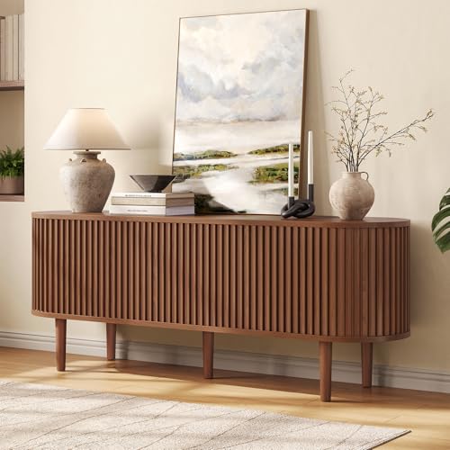 59" TV Stand with Power Outlet, Entertainment Center w/ Wood Leg Walnut, view 5