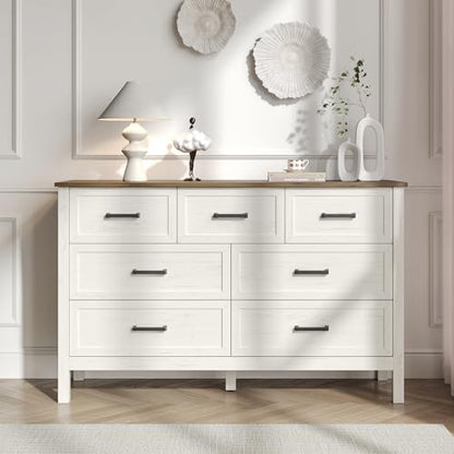 Farmhouse 7 Drawers Dresser for Bedroom, Antique White, view 4