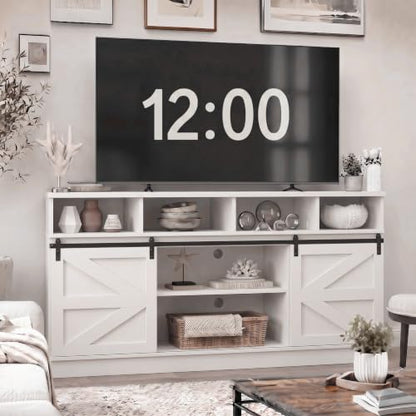 58" Farmhouse TV Stand with Sliding Barn Doors for TVs up to 65 Inch, view 2