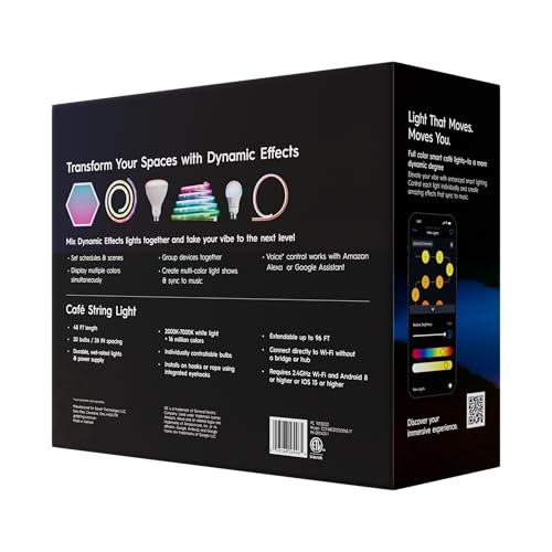 GE Dynamic Effects Smart Cafe Lights, Color Changing Patio String Lights, view 4