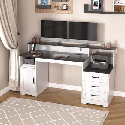 65'' Farmhouse Wood Computer Desk with Drawers, view 2