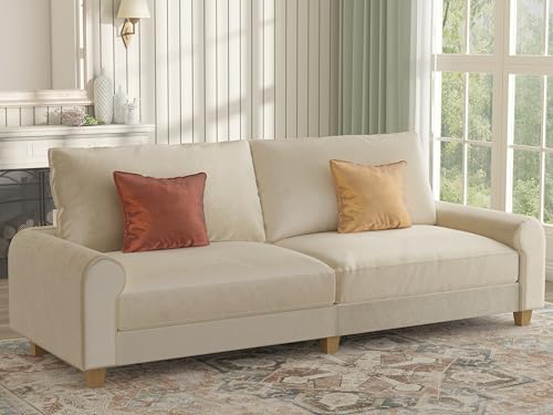 88.5" Large Seat Velvet Loveseat Sofa, Deep Seat Couches for Living Room & Small Space, Comfy Love Seat Couch with Removable Washable Cover, Beige