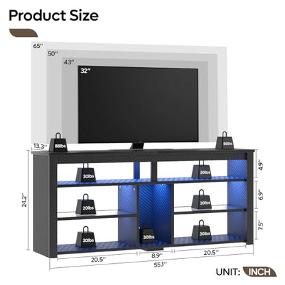 Gaming LED TV Stand with Storage, 55 Inch, Carbon Fiber Black, view 3
