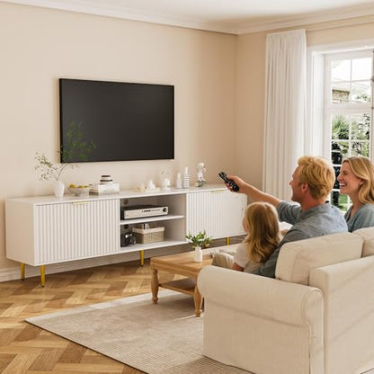 Mid-Century Wood TV Stand with Storage and Sliding Doors, view 7