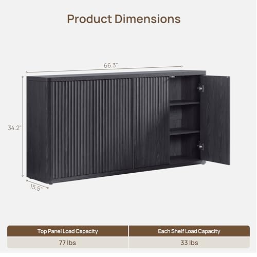 Buffet Cabinet with Storage Accent Sideboard with 4 Doors 66.3" Wide Fluted, view 3
