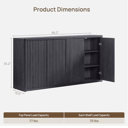 Buffet Cabinet with Storage Accent Sideboard with 4 Doors 66.3" Wide Fluted, view 3