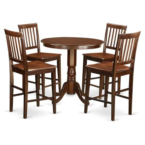 JAVN5-MAH-W 5 Piece Kitchen Counter Set Includes a Round Dining Table with Pedestal and 4 Dining Room Chairs, 36x36 Inch, Mahogany