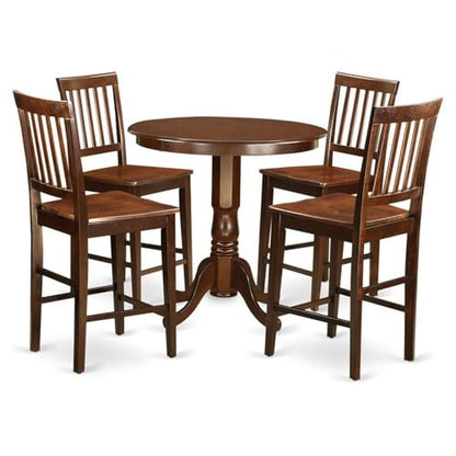 JAVN5-MAH-W 5 Piece Kitchen Counter Set Includes a Round Dining Table with Pedestal and 4 Dining Room Chairs, 36x36 Inch, Mahogany