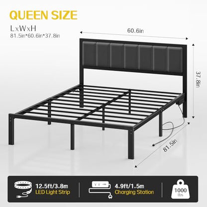 Queen Bed Frame Smart LED Charging Station, view 4
