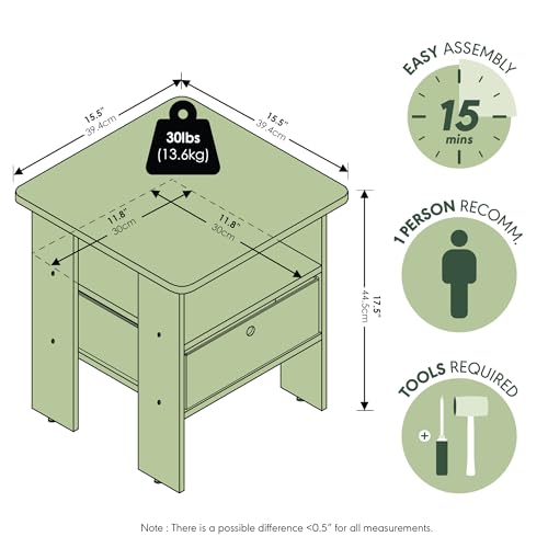 ANDREY Square Side Table, End Table, Night Stand, Espresso | Open Shelves and Storage Bin, Bedside Table, for Living Room, Bedroom