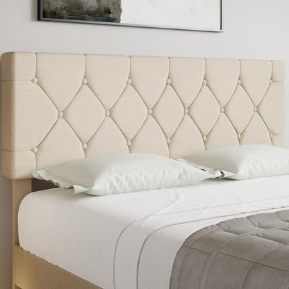 Queen Bed Frame with Upholstered Tufted Headboard, Beige, view 8