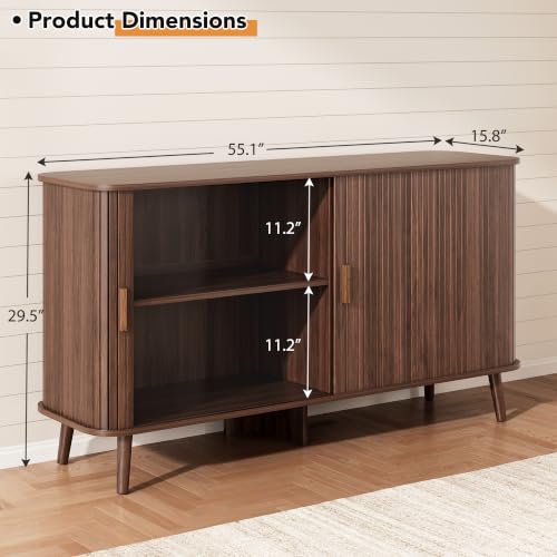55" Fluted Sideboard Buffet Cabinet with Sliding Door, view 3
