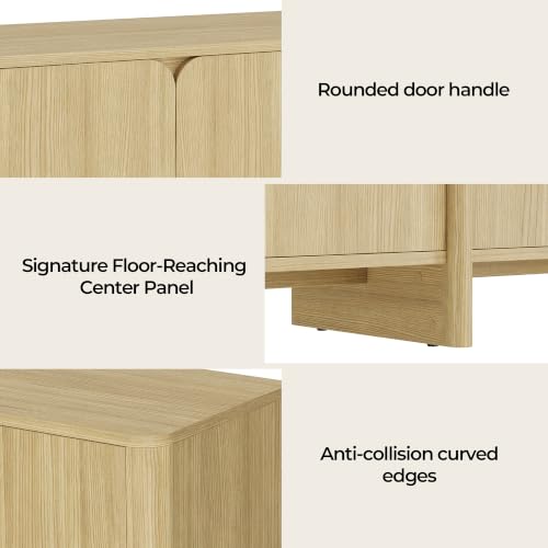 CHITA 66" Buffet Cabinet with 4 Doors & Central Vertical Panel, Light Oak, view 7