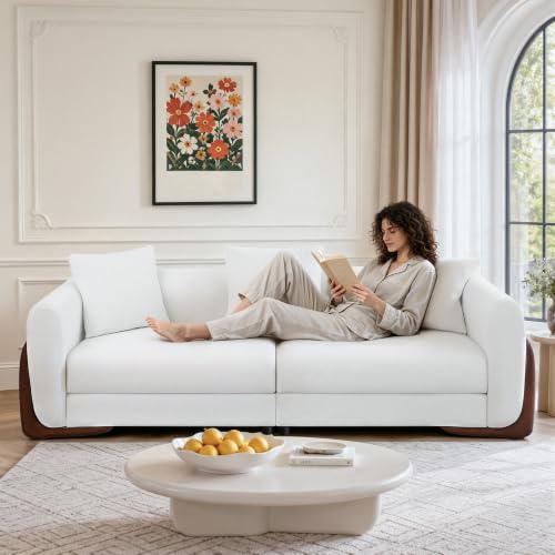 83” Modern Cloud Couch, 3 Seater Cozy Chenille Sofa with Solid Wood Legs, view 4