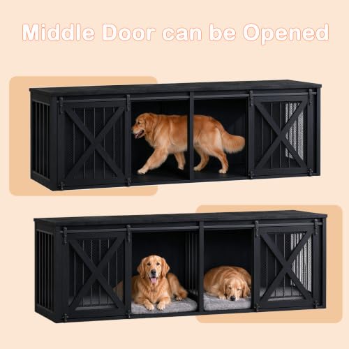 94.5in Double Dog Crate Furniture, Farmhouse Dog Kennel TV Stand, Black, view 5