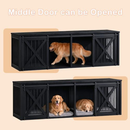 94.5in Double Dog Crate Furniture, Farmhouse Dog Kennel TV Stand, Black, view 5