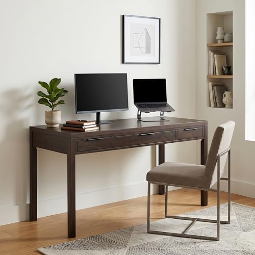 Hollander Console Table - 60 Inch Wide Solid Wood Sofa Table in Warm Walnut Brown, Contemporary Storage Table for Entryway or Living Room with 3 Drawers and Sleek Metal Hardware