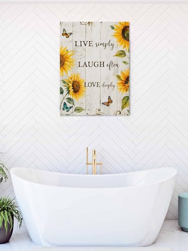 NuYeBiofx Rustic Sunflower Butterfly Live Quote Canvas Wall Art Prints,30"x20" Framed Picture Artwork Floral Retro Wood Plank Printed Canvas Oil Painting for Living Room Bedroom Office,Ready to Hang