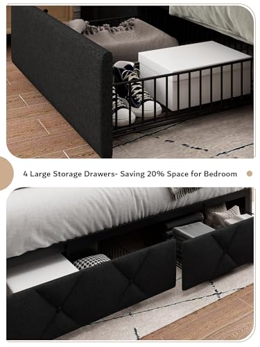 King Size Bed Frame with 4 Storage Drawers, view 6