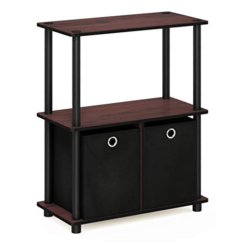 TURN-N-TUBE Storage Shelves, 3-Tier Toolless Book Shelf with Storage Bins, Display Shelf, for Organization and Storage, Living Room, Garage, Home Office, Dark Cherry