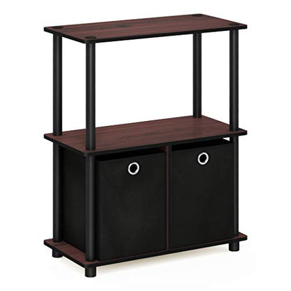 TURN-N-TUBE Storage Shelves, 3-Tier Toolless Book Shelf with Storage Bins, Display Shelf, for Organization and Storage, Living Room, Garage, Home Office, Dark Cherry
