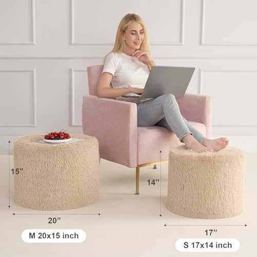 Round Pouf Ottoman Foot Rest, Footstool, Brown | High-Density One-Piece Foam, 17 x 14 Inch, Firm & Stable, for Couch, Bedroom, Living Room, Machine Washable Cover