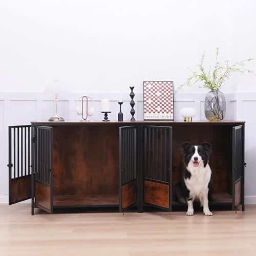 75" Wooden Dog Crate Furniture – Chew-Resistant Kennel for Medium/Large Breeds, view 2